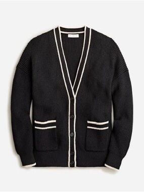 J.Crew Women’s Tipped V-Neck Cotton Cardigan Sweater Navy & Cream